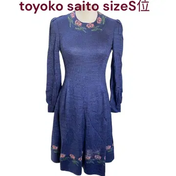 toyoko saito 꽃무늬 자수 장미 니트 원피스 S, 7호 상당