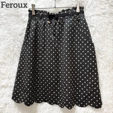 페루 플레어 스커트 블랙 도트 무늬 페미닌 레트로 리본 포함