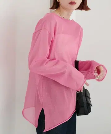 디스코트 2way 원숄더 시어 풀오버 핑크