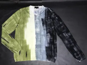 일본 정품 엠포리오 아르마니 울 상의 V넥 농담 컬러 그린, 블루