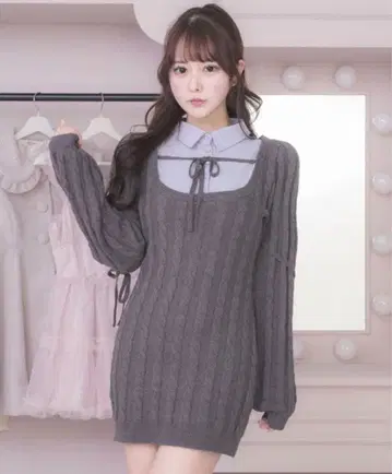 pium 레이어드 케이블 니트 원피스