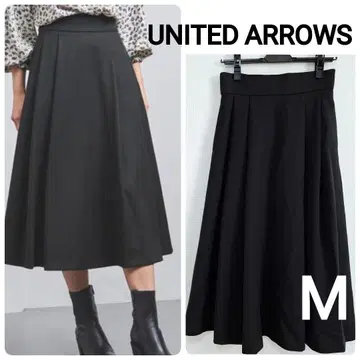 유나이티드 애로우즈 턱 볼륨 스커트 플레어 블랙 M