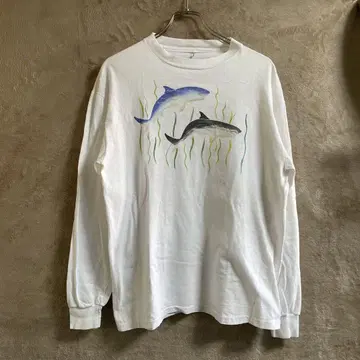 90s 싱글 스티치 아트 물고기 긴팔 티셔츠