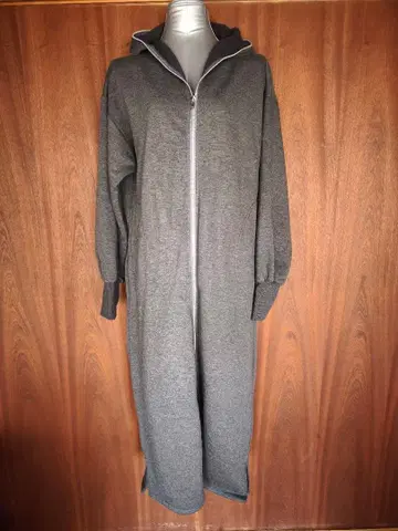 풀 집업 후드 부착 그레이 롱 코트