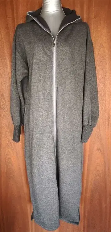 풀 집업 후드 부착 그레이 롱 코트