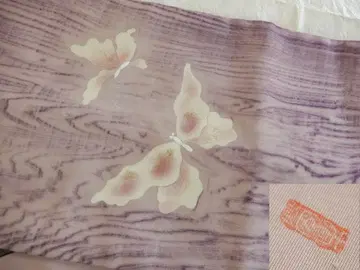 순수 실크 나뭇결 염색에 나비가 춤추는 나고야 오비 작가 이름 도라쿠