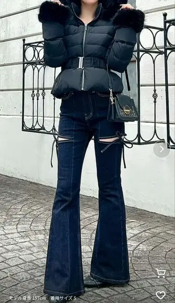 컷 아웃 리본 데님 팬츠 리젝시