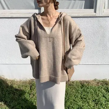 BLATE  후드티 니트 믹스 베이지