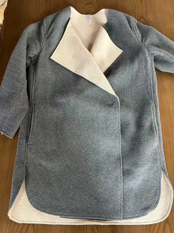 그레이 베이지 오픈 프론트 롱 코트