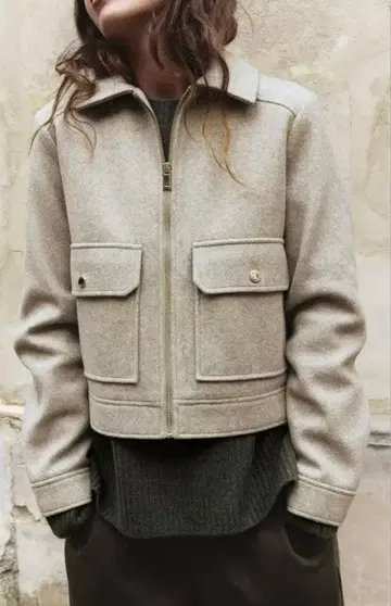 ZARA 크롭 소프트 지퍼 자켓 베이지