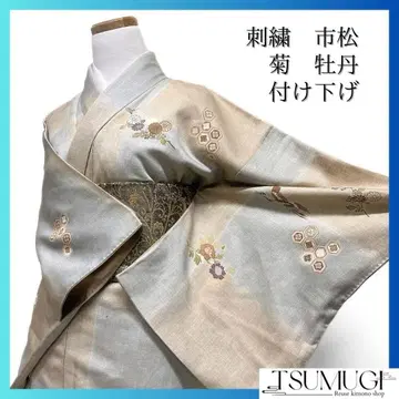 츠케사게 자수 체크 패턴 국화 모란 거북등무늬 학 기모노 093w d