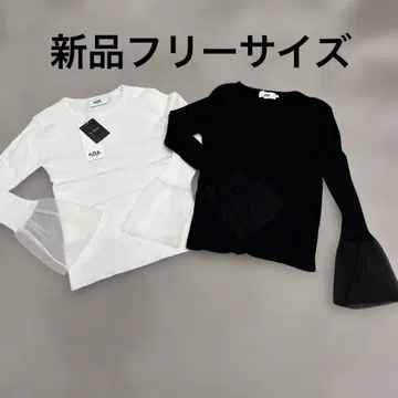 새상품 AZUL BY MOUSSY 플레어 슬리브 니트 화이트 블랙 세트