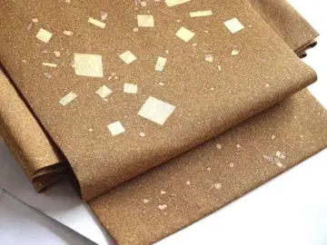 시오제 나고야 오비 ( 연한 겨자색에 금박 문양 ) 순수 실크 새상품급