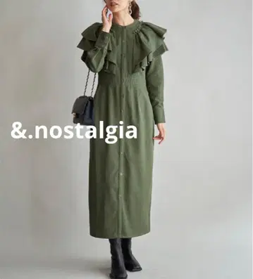 노스탤지어 &.nostalgia 어깨 프릴 긴팔 원피스 카키 M
