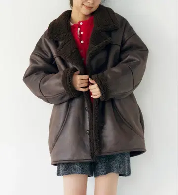 새상품 Ungrid 언그리드 페이크 무스탕 루즈 블루종 브라운 S