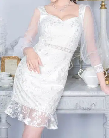 화이트 자수 시스루 드레스