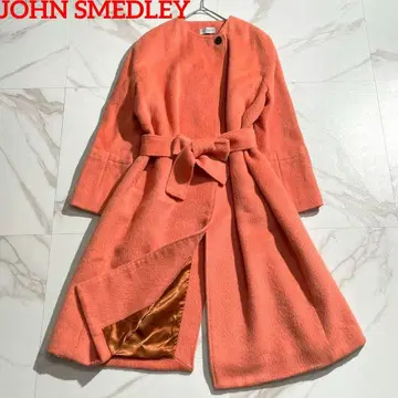 새상품급 알파카 혼방 JOHN SMEDLEY 롱 코트 노카라 오렌지 계열