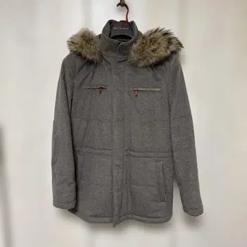 키튼의 브라운 그레이 퍼(fur) 부착 캐시미어 다운 자켓