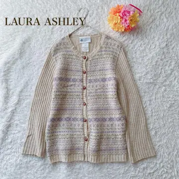 로라 애슐리 [ M ] 울 가디건 리브 베이지 무늬