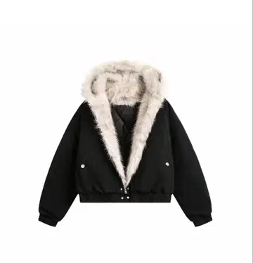 퍼가 달린 후드의 블랙 숏 자켓