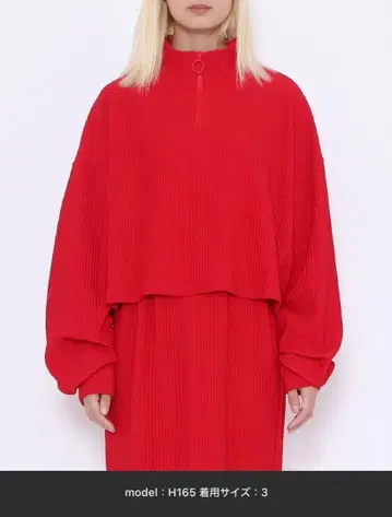 PUNYUS 빨간색 하이넥 벌룬 슬리브 상의 사이즈 3 크롭 기장