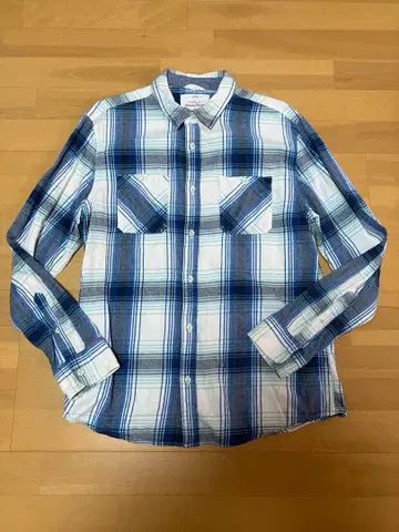 좋은 배색 플란넬 셔츠 블루