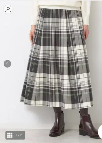 [ 세탁 가능 ] 체크 무늬 턱 플리츠 스커트