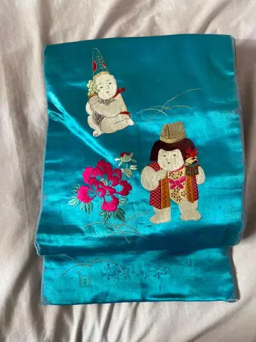 앤티크 나고야 오비 일본 자수 동자