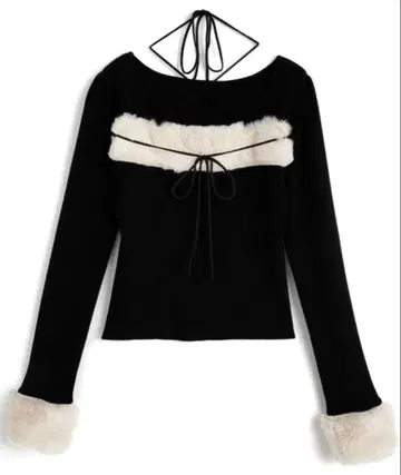 퍼 홀터넥 리본 니트탑