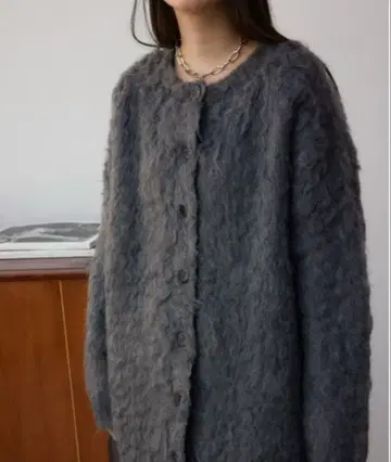 AZUL by moussy 샤기 버튼 롱 가디건