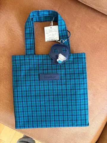 블루 계열 패밀리아 체크 토트백 familiar 서브백 블루 새상품