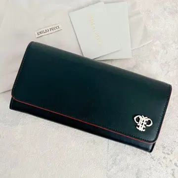 미사용 에밀리오 푸치 장지갑 플랩 가죽 블랙 실버 로고