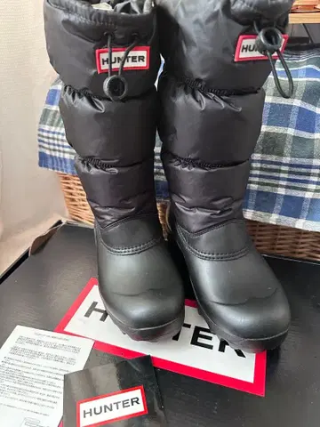 HUNTER 스노우 부츠 방수 다운 스타일 부츠 블랙