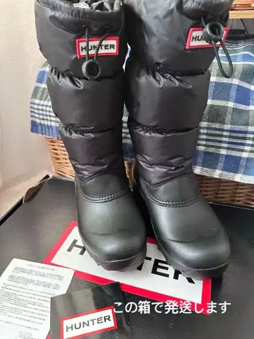HUNTER 스노우 부츠 방수 다운 스타일 부츠 블랙