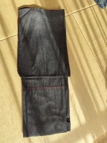 청바지 기모노 단의 블랙 계열에 빨간색 스티치 화장 68/기장 162