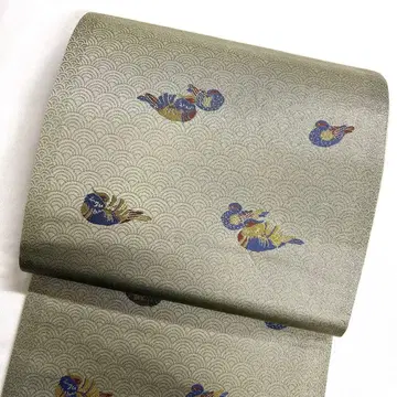 후쿠로 오비 원앙새 조 청해파 탁한 그린 금실 기모노 121tz