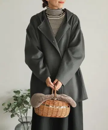 어반 리서치 도어즈 울 미들 가운 코트 그레이