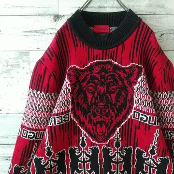 초레어 디자인 휴고보스 곰 베어 올 패턴 니트 XL