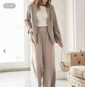 노카라 스트레치 자켓 L 컷 조젯 와이드 팬츠 셋업