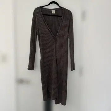 리브 편직 브라운 롱 가디건