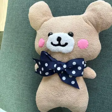 곰 봉제 인형 네이비 리본 포함 핸드메이드