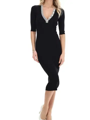 새상품급 ELISABETTA FRANCHI 로고 버튼 타이트 원피스 블랙