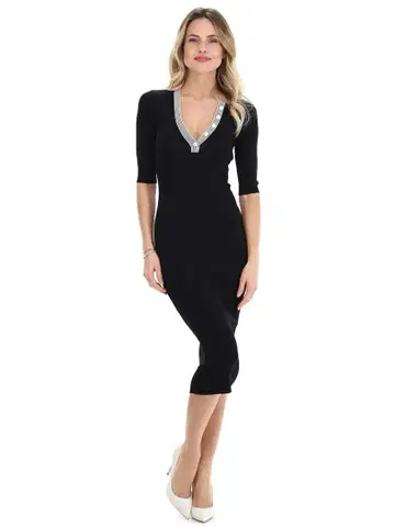 새상품급 ELISABETTA FRANCHI 로고 버튼 타이트 원피스 블랙