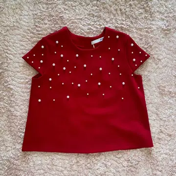 JENNE 펄 티셔츠 레드 S 사이즈