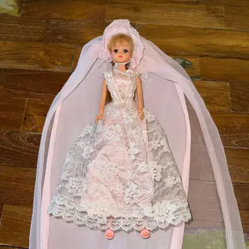 타카라 바비 핑크 레이스 드레스 웨딩 드레스 베일 포함 레트로