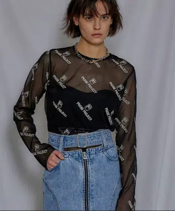 [ PRANK PROJECT ] 새상품 미사용 시스루 로고 자카드 니트