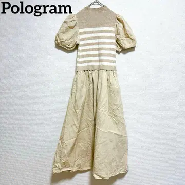 Pologram 베이지 보더 무늬 니트 원피스 반팔 [ S ] 여성용