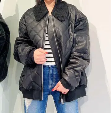 GYDA 2WAY 퀼팅 인조 가죽 블루종 아우터