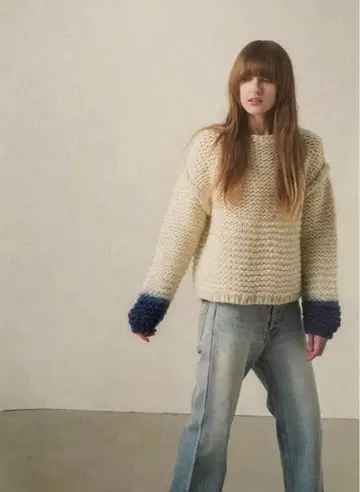 archi 크림 네이비 니트 스웨터 긴팔