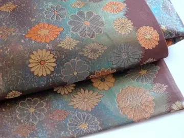 직조 후쿠로 오비 (인박에 꽃 문양) 순수 실크 새상품급